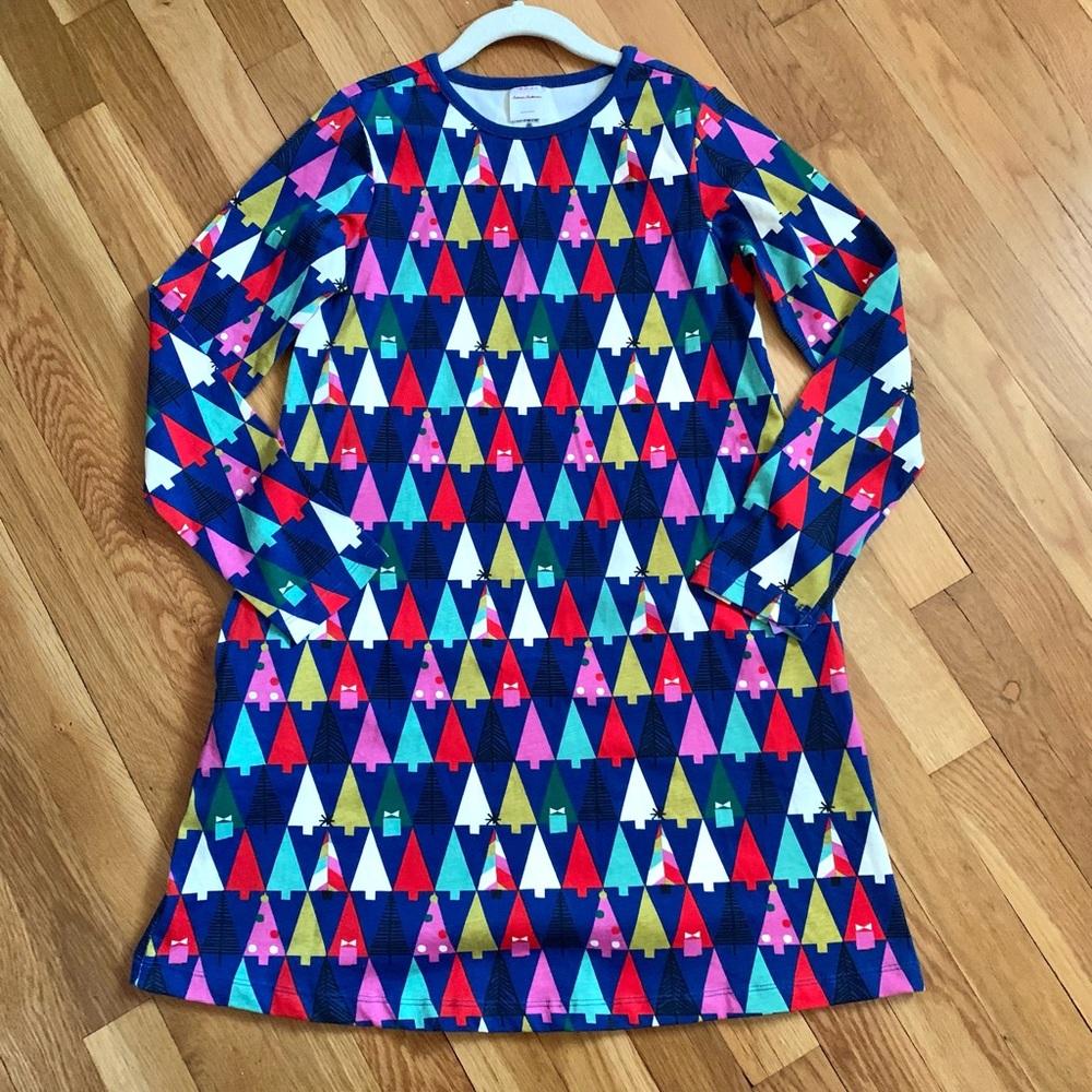 Hanna Andersson Girls’ 140/10 Holiday Dress in Cotton Jersey Oh Christmas Tree
